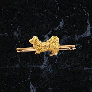 Pekingese Bar Brooch,  Edwardian 9k Rose Gold Bar Pin, Antique 14k Pekinese Pin